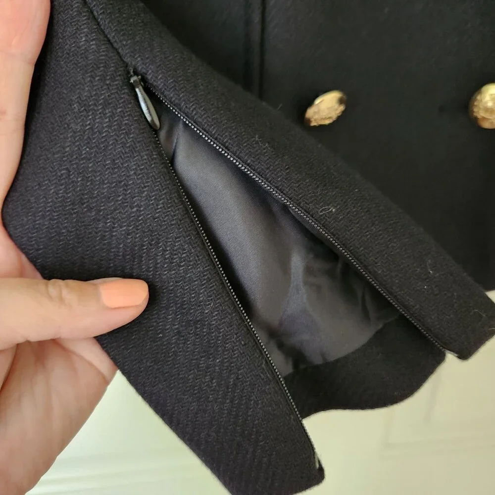 Zara Black Wool Military Jacket Gold Buttons Fall Winter Old Money Glam Preppy - Picture 8 of 13